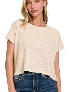 Zenana Outfitters Sand Beige Boxy Crop Tee